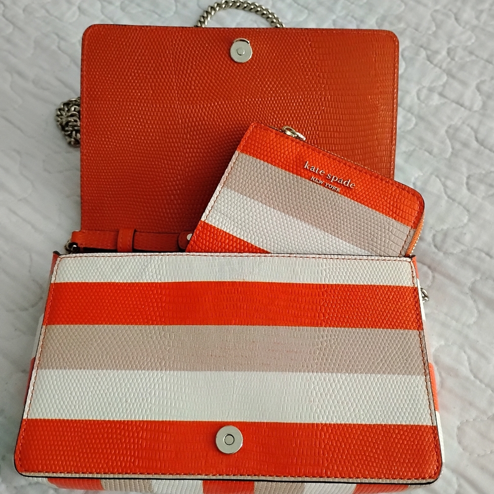 Kate Spade Orange, Tan, and White Striped Crossbody Bag with Wallet - Picture 2 of 6